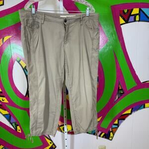 DKNY Jeans, Tan Chino Capris with Straight Fit, Size 12. Drawstring Hem.